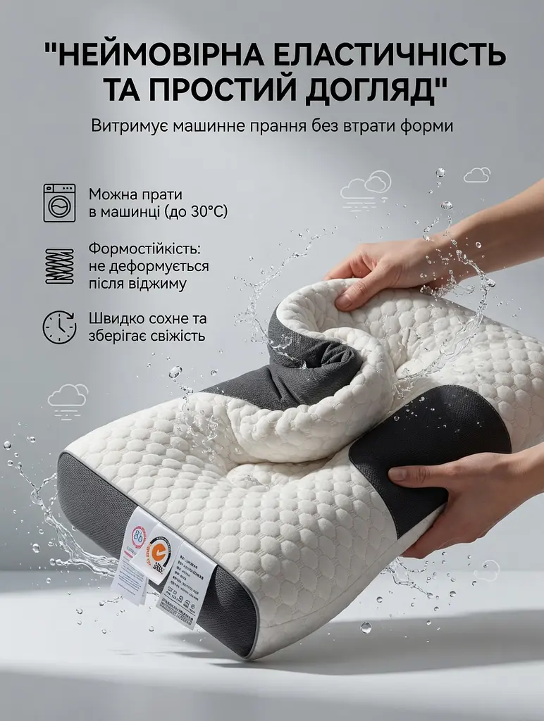 Ортопедична анатомічна подушка для сну з ефектом пам'яті, 40х65 см, біла (56530157) - фото 9