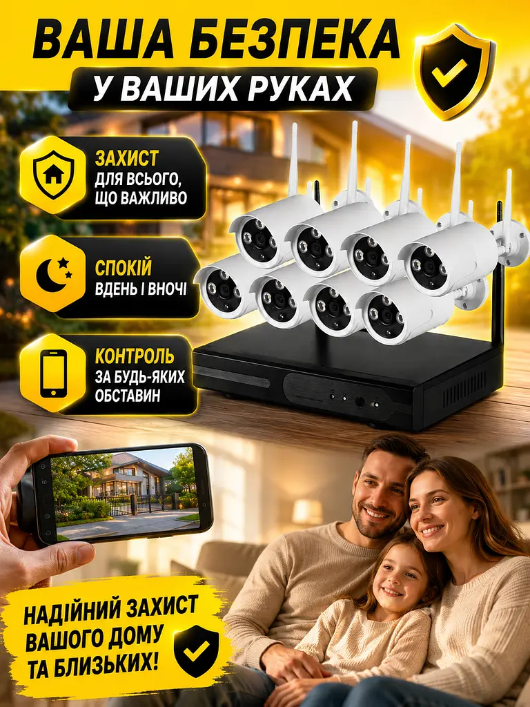 Комплект відеоспостереження WiFi Kit 5G на 8 камер 1080p з NVR в дім, офіс (49675976) - фото 8