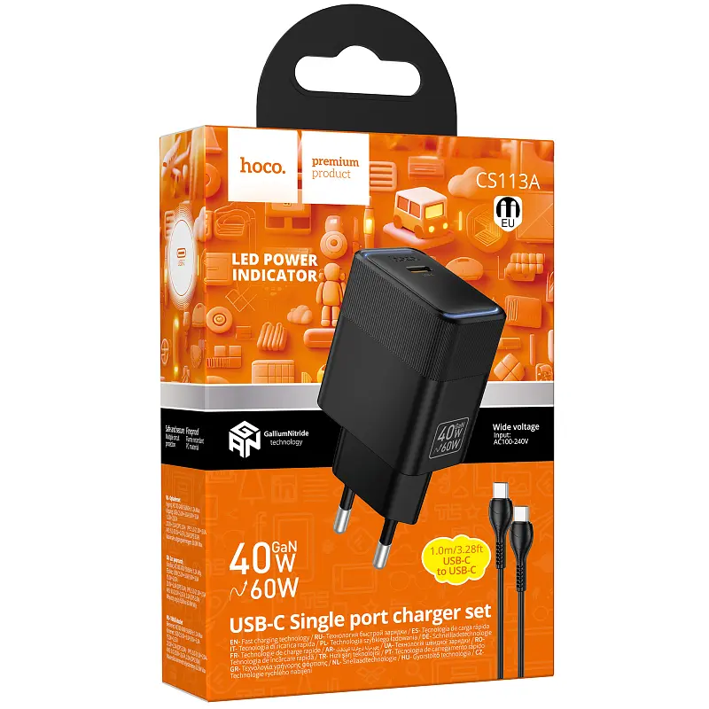 Мережевний зарядний пристрій Hoco CS113A Lounge PD40W 1USB-C + кабель Type-C to Type-C Black - фото 3