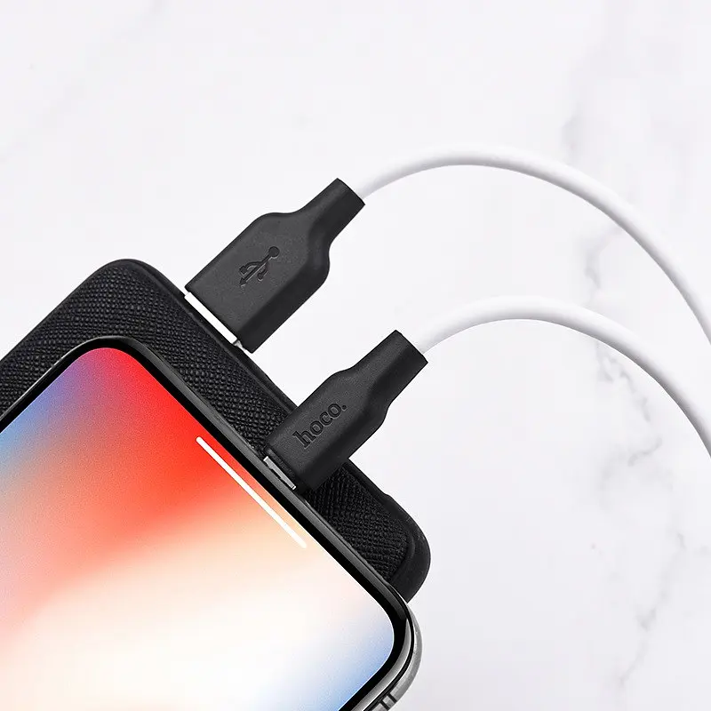 Кабель Hoco X21 Plus USB to iP 2.4A 1 м silicone silicone connectors чорний+білий - фото 3