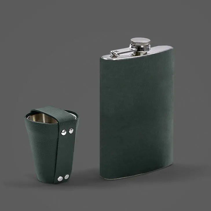 Набір з флягою та чарками в шкіряному чохлі зелений Crazy Horse - фото 4