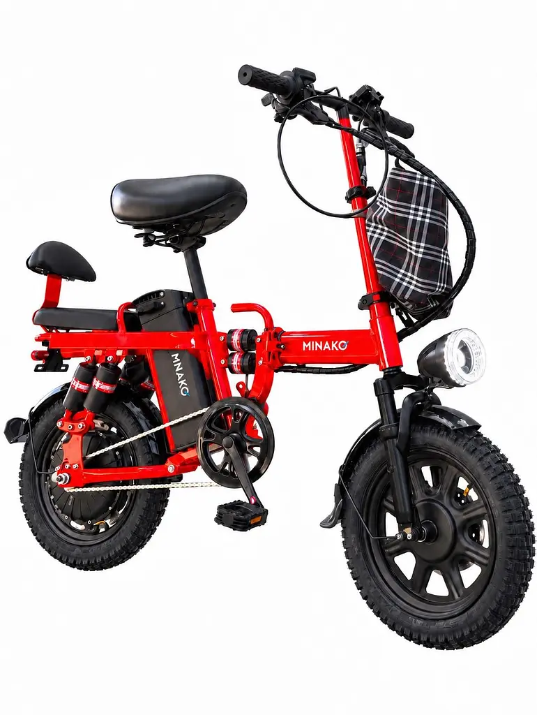 Електровелосипед Minako Mini 16" двомісний (1000W, 24Ah) + Пасажирське сидіння Червоний