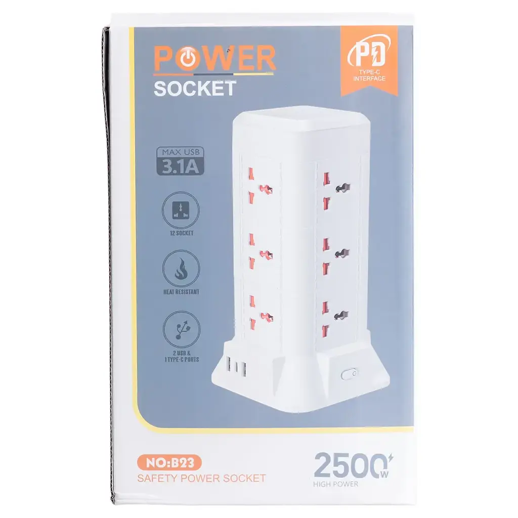 Мережевий фільтр-подовжувач Yiwu HP-5-7MF TOWER  B23 4,8 м 9 розеток 3USB + 1PD  та LED-лампа білий  - фото 10