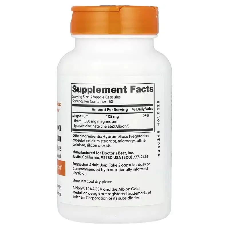 Магній Doctor's Best Magnesium 100 mg High Absorption, 120 вегакапсул підтримка здорової функції нервової системи - фото 2