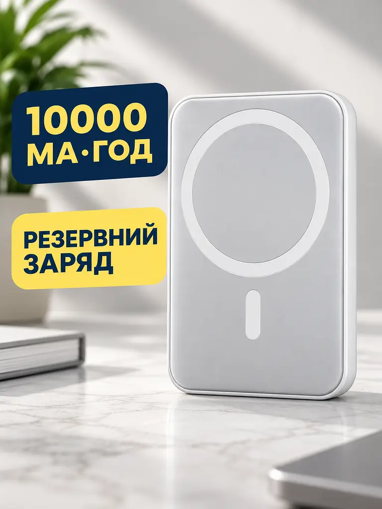 Повербанк 10000 мА·год магнітний з бездротовою зарядкою 15 Вт, зовнішній акумулятор зі швидкою зарядкою 22,5 Вт, білий (49676395) - фото 5