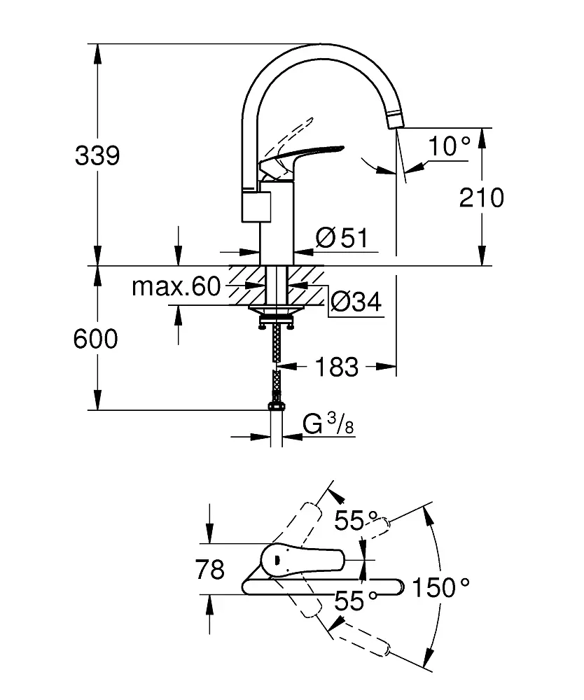 Смеситель для кухни Grohe Eurosmart 332022433 Черный матовый - фото 4