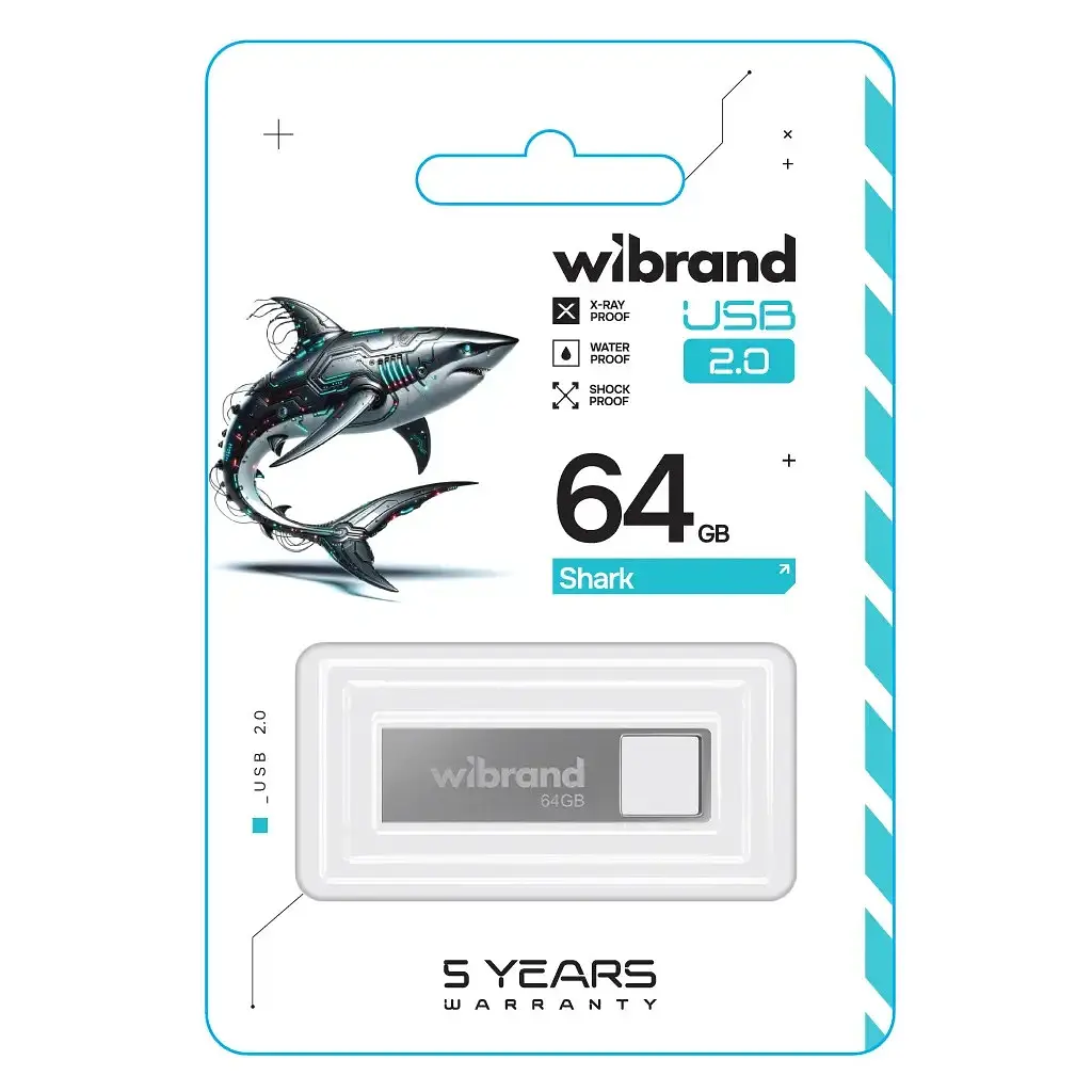 USB флеш накопичувач Wibrand 64GB Shark Silver USB 2.0 (WI2.0/SH64U4S) - фото 2