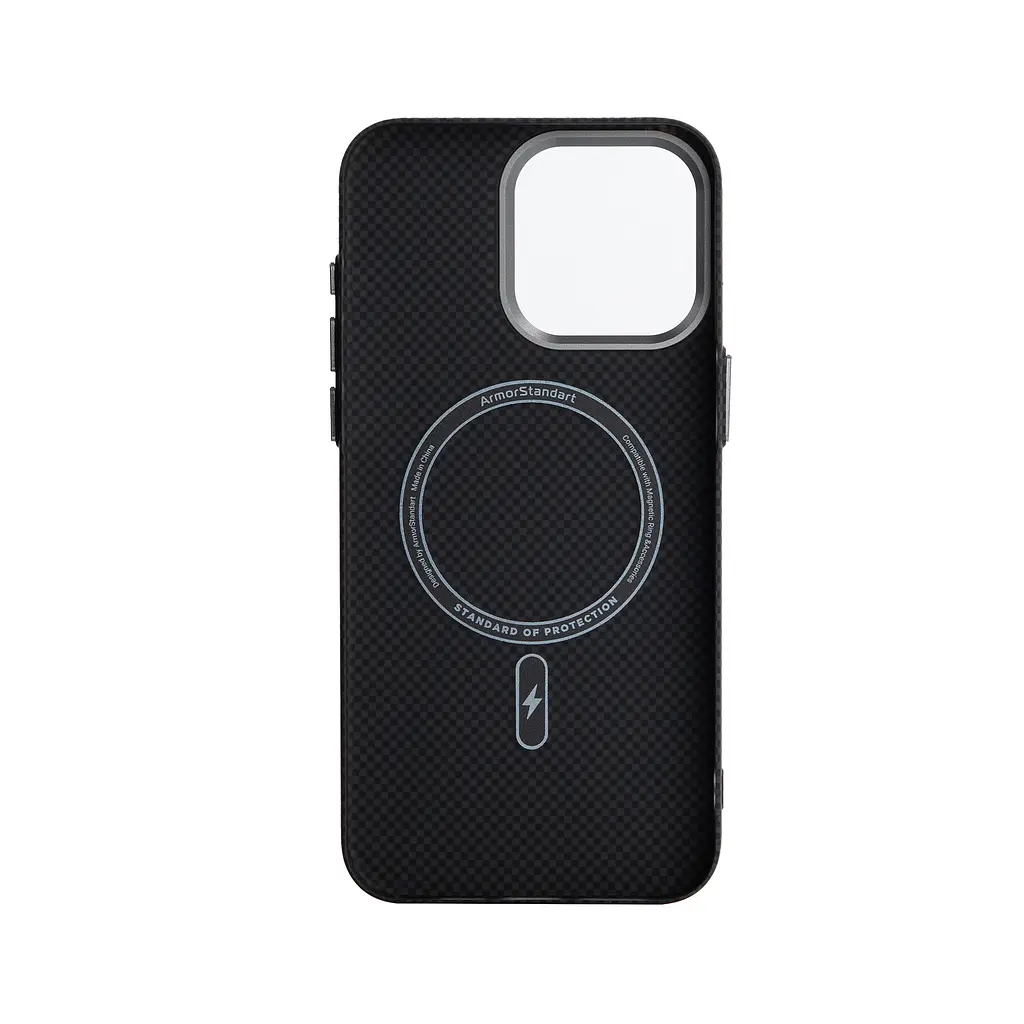 Карбоновый чехол для Apple iPhone 16 Pro Max, LikeCarbon2 MagCase, черный, тонкий защитный чехол-панель из поликарбоната с магнитами N52, MagSafe, противоударный, совместим с беспроводной зарядкой, приподнятые края для защиты камеры, ArmorStandart (ARM88382) - фото 2