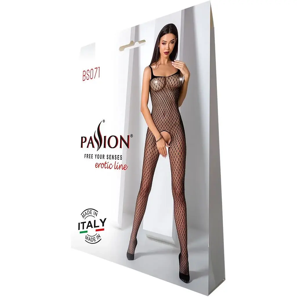 Бодістокінг Passion BS071 Black, комбінезон на бретелях - фото 7
