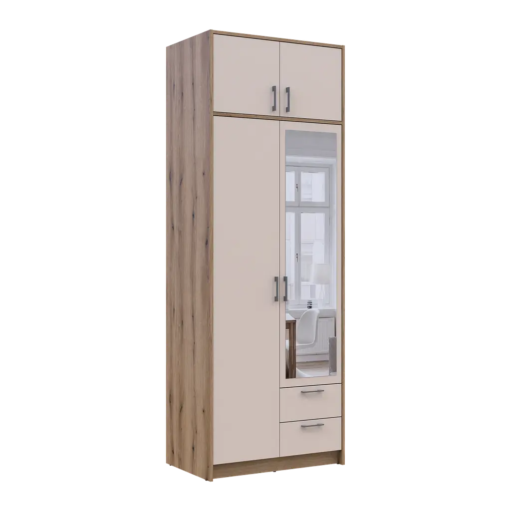 Шафа для одягу Doros Ронді з антресолей і дзеркалом Дуб Артизан/Кашемір 2ДСП 82х52х236 (80737811) - фото 6