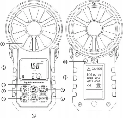 Анемометр крильчастий 0,3-30 м/с, -10-45 °C WINTACT WT87A - фото 8