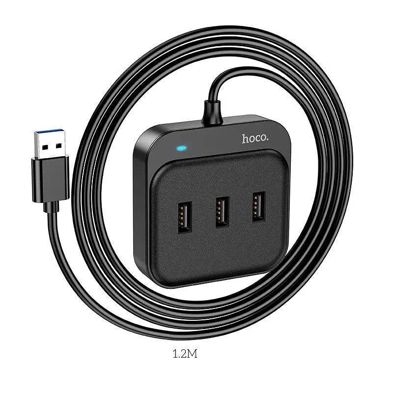 Хаб концентратор Hoco HB31 Easy 4 in 1 (Usb to Usb3.0+Usb2.0x3) 1.2m 6931474784896 - фото 2