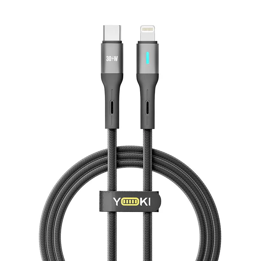 Кабель для заряджання та обміну даними USB Yoki YK-LE17 LED Series Type-C to Lightning 30W 3A/10V 1.2 m Black