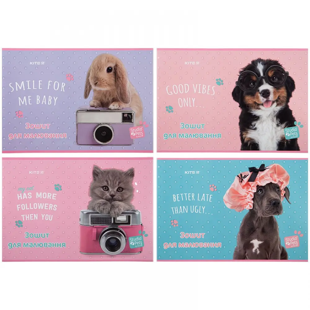Зошит для малюв. на скобі 12/100 A4 Studio Pets софт тач+УФ лак SP23-241/Kite/(20)(160) - фото 2