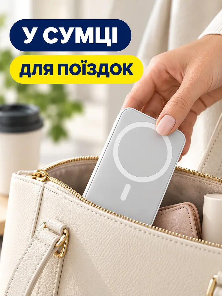 Повербанк 10000 мА·год магнітний з бездротовою зарядкою 15 Вт, зовнішній акумулятор зі швидкою зарядкою 22,5 Вт, білий (49676395) - фото 9