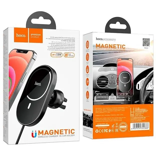 Магнитный автомобильный держатель Hoco CA90 с беспроводной зарядкой Black - фото 5