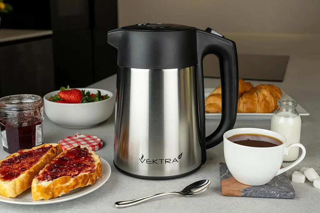 Vektra VEK-1506 Вакуумна ізоляція екологічно чистий бездротовий чайник Easy Pour, 1,5 літра, нержавіюча сталь - фото 2