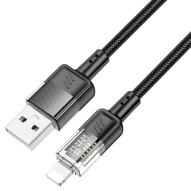 Кабель Hoco U129 Spirit transparent charging data cable iP Black