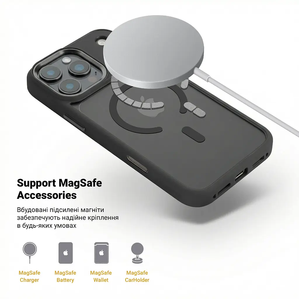 Чехол для Apple iPhone 17 Pro Max, Unit MagSafe, черный, прозрачный, магсейф, противоударный, магнитный, панель-накладка с поддержкой MagSafe, с поддержкой беспроводной зарядки, TPU+PC, защита всего корпуса, ударостойкий, ArmorStandart (ARM87913) - фото 4