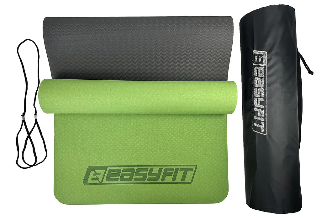Килимок для йоги та фітнеса EasyFit TPE+TC 6мм двошаровий + Чохол зелений з чорним (EF-1924s-GNBK) - фото 6