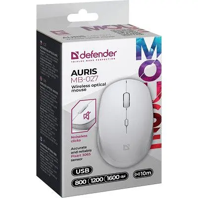 Мишка Defender Auris MB-027 Silent Wireless White (52028) - фото 5