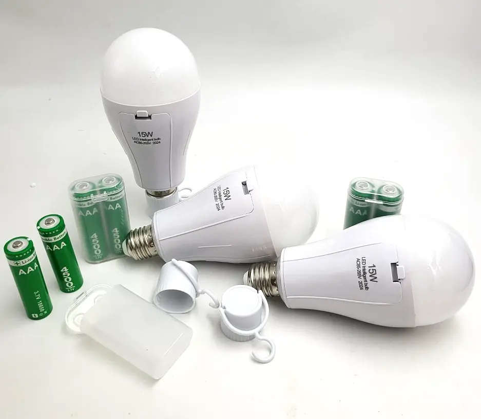 Світлодіодна LED-лампа акумуляторна (знімні 2 × 18650) автономна аварійна 3 режими яскравості 15 W лампочка, цоколь E27 UKC 3 шт - фото 3