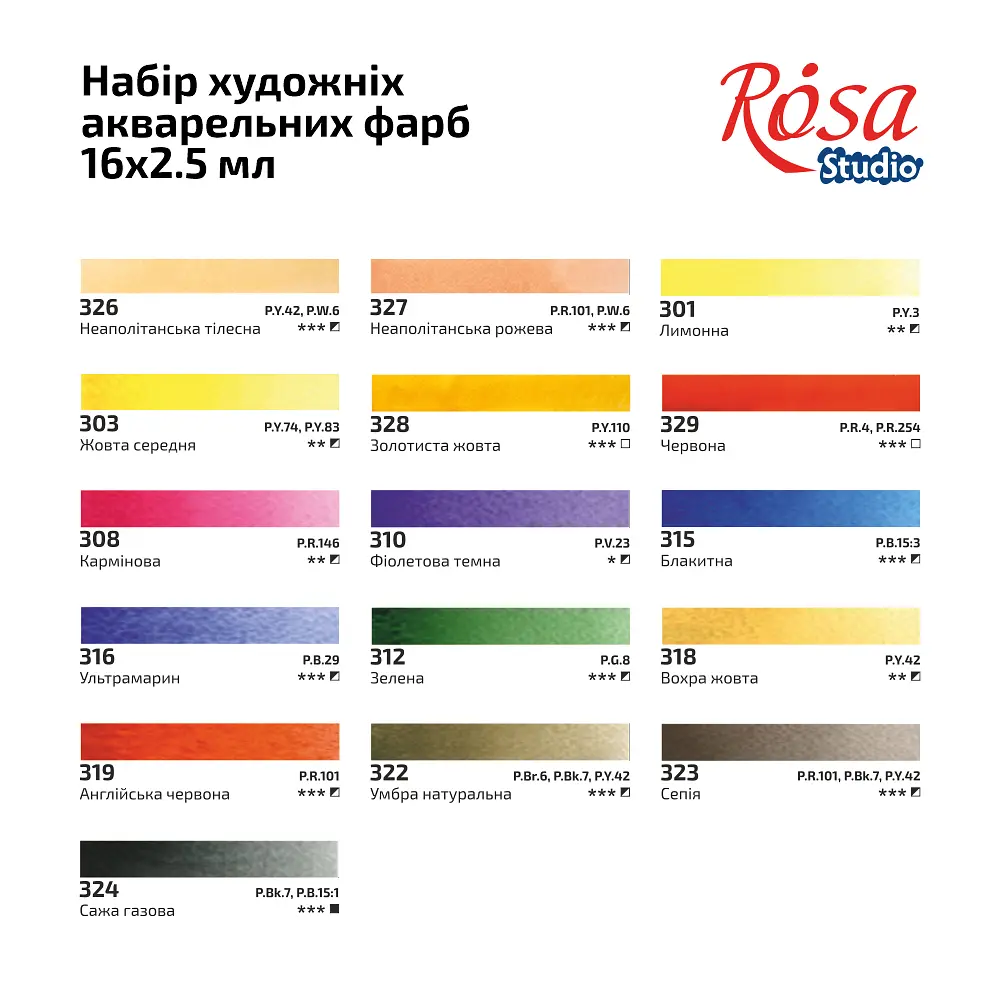 Набір акварельних фарб ROSA Studio PORTRAIT, 16x2,5 мл, кювети, картонна упаковка (4823098547563) - фото 6
