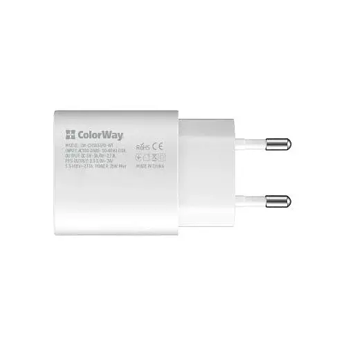 Мережевий зарядний пристрій White 1xUSB-C 3A ColorWay teh0028591 - фото 2
