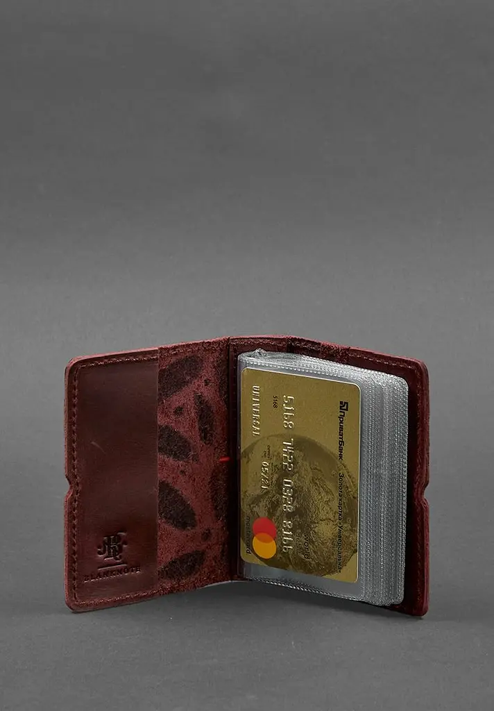 Жіночий шкіряний кард-кейс 7.0 бордовий з пір'ям - фото 3