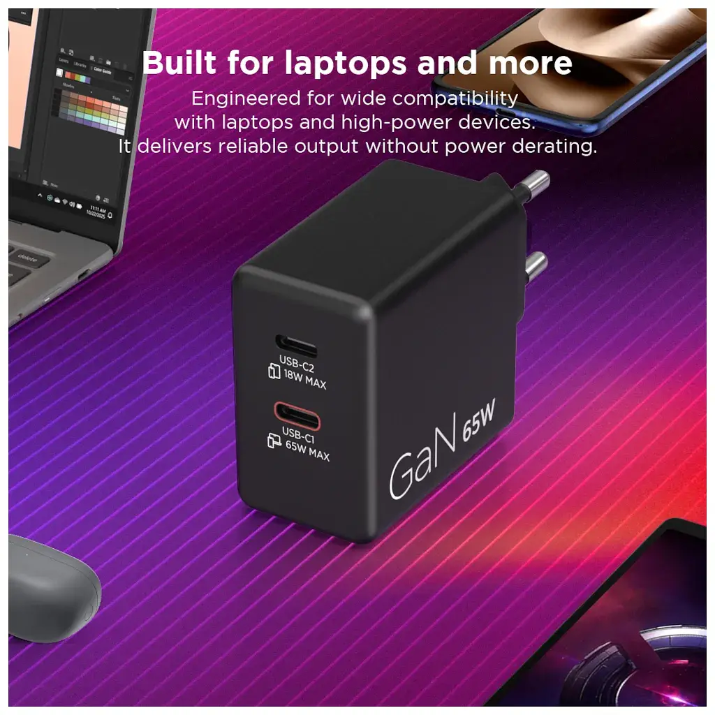 Блок живлення до ноутбуку Lenovo Dual USB-C 65W GaN Charger (40AW065BEU) - фото 12