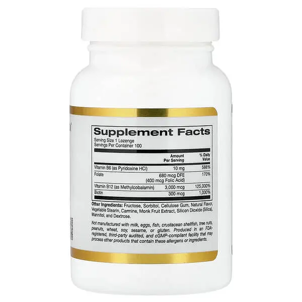 Кобаламін (B-12) Methyl B12 Complex 3,000 mcg 100 жувальних таблеток California Gold Nutrition vit0005736 - фото 2