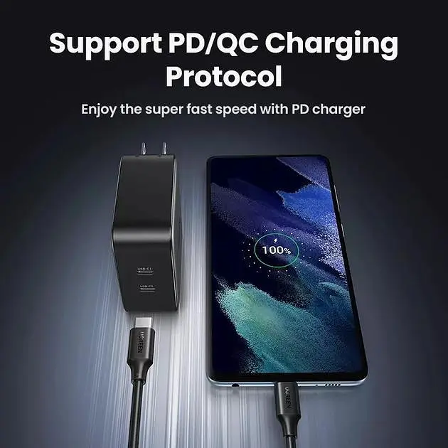 Кабель USB-C 100W UGREEN US562 Type-C to Type-C PD QC 4.0/3.0 для швидкого заряджання MacBook Pro, Samsung PVC 1м (15176) - фото 6