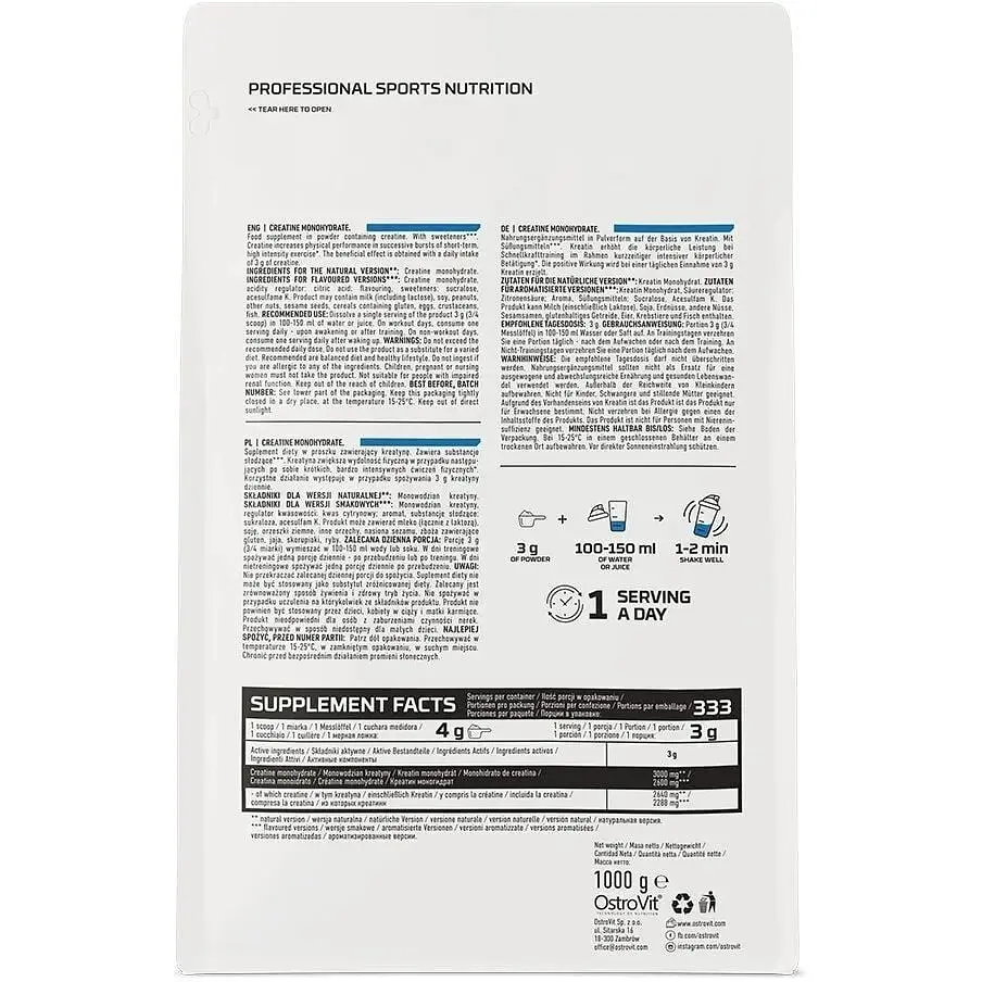 Креатин OstroVit Creatine Monohydrate Зелене яблуко 1 кг - фото 3
