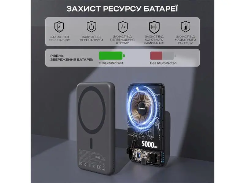 Зовнішній акумулятор (Power Bank) Choetech 10000mAh PD 22.5W Black (B862) - фото 8