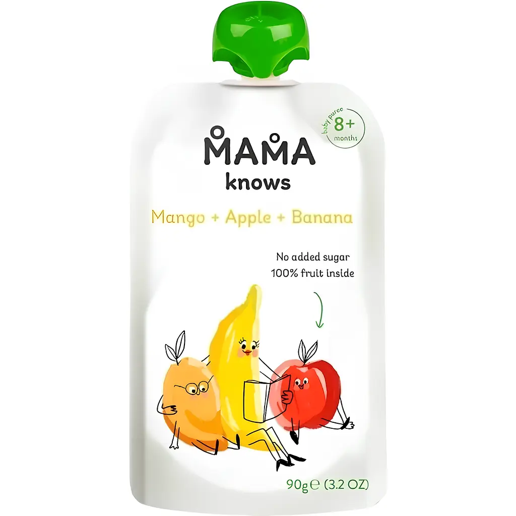 Упаковка пюре Mama knows з манго, яблук та бананів без цукру 900 г (90 г х 10 шт.) - фото 2