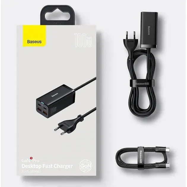 Мережевий зарядний пристрій Baseus GaN3 Pro Desktop Fast Charger 2Type-C+2USB 100 W CCGP000101 Black - фото 8