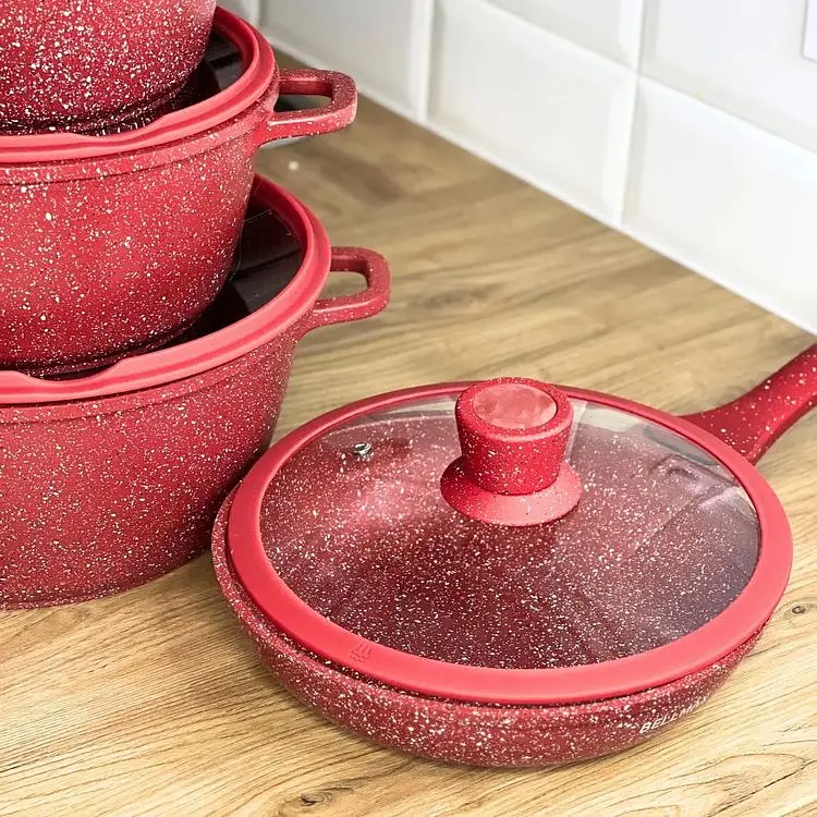 Набір каструль та сковорода Higher Kitchen HK-316 XPRO з гранітним покриттям антипригарним 17 предметів червоний (41903-HK-316k_3003) - фото 2