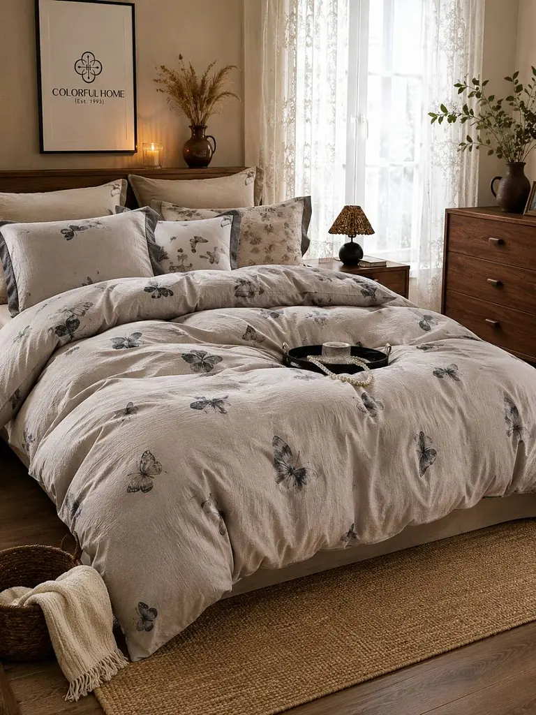 Постельное белье полуторное с текстурой льна Colorful Home Print 2 21686 150х210 см