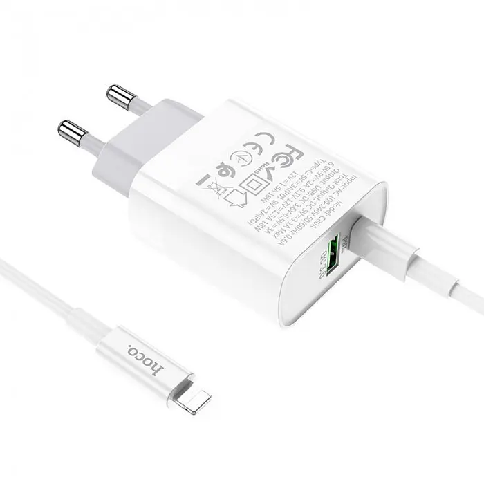 Сетевое зарядное устройство Hoco C80A Rapido PD18W+QC3.0 charger set Type-C to Lightning - фото 6