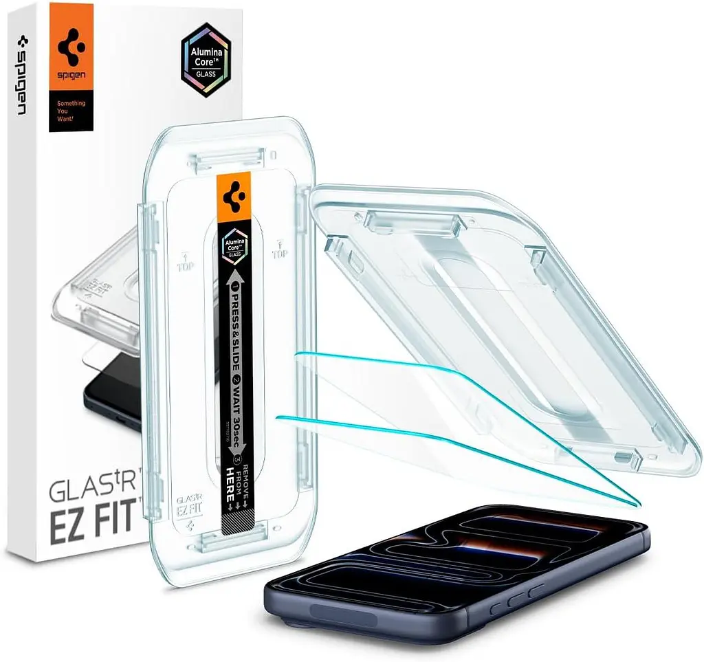 Загартоване скло Spigen AluminaCore для iPhone 17 / 17 Pro / 16 Pro, 2 шт., твердість 9H+