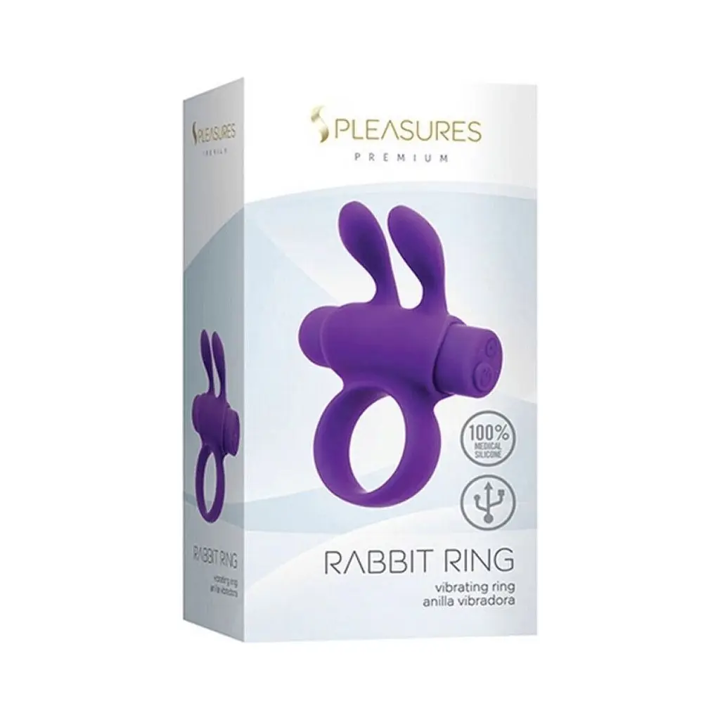 Ерекційне віброкільце S Pleasures Premium Rabbit Ring фіолетове, зі знімною віброкулею та вушками - фото 2