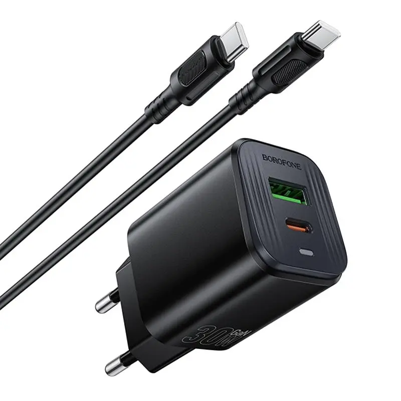 СЗУ Borofone BAS85A Star PD30W+QC3.0 (1USB-A/1C) + кабель Type-C to Type-C Black - фото 4