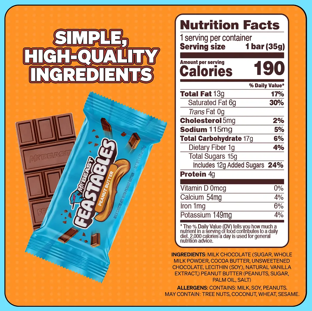 Шоколадний батончик Feastables MrBeast Peanut Butter Milk Chocolate Bar з арахісовою пастою 35 г - фото 5