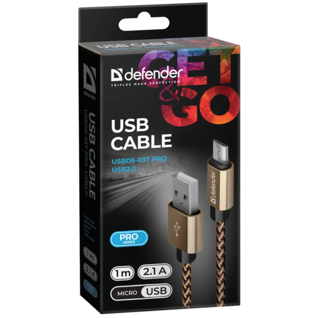Дата кабель USB 2.0 AM to Micro 5P 1.0m USB08-03T gold Defender (87800) - фото 3