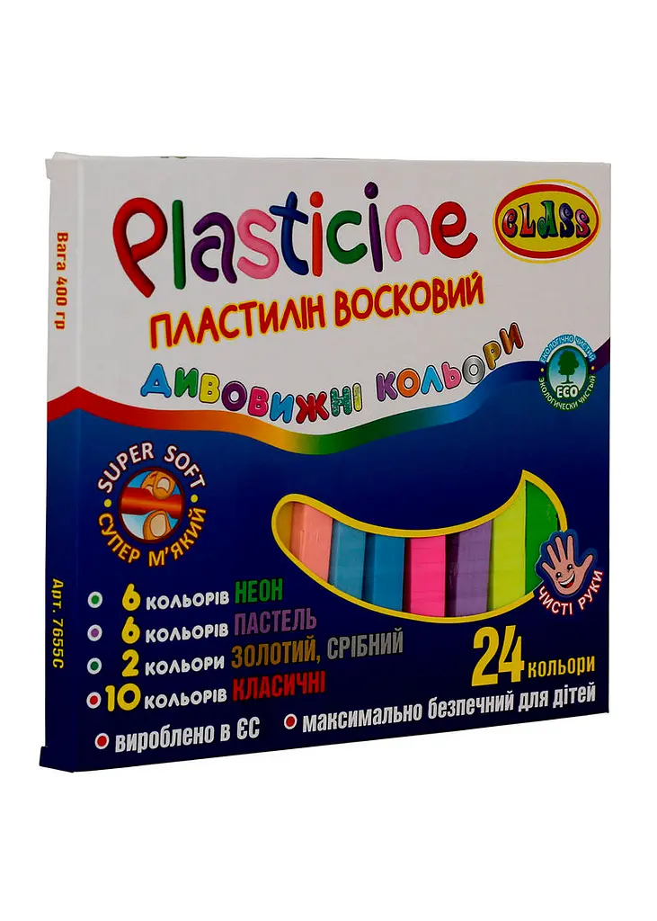 Пластилін 24 кол. 400 г CLASS ECO восковий Чисті руки (7655C)