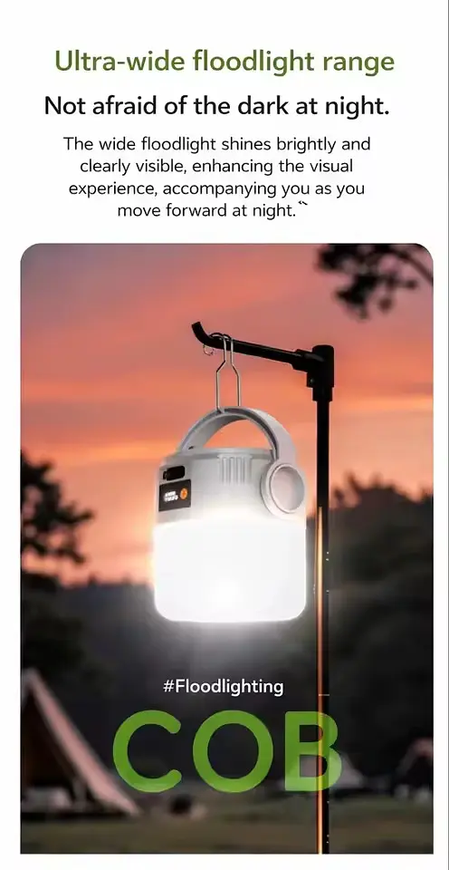 Кемпінговий ліхтар 2-в-1 на сонячній батареї та USB, 360° LED, з підвісом і дисплеєм заряду - фото 16