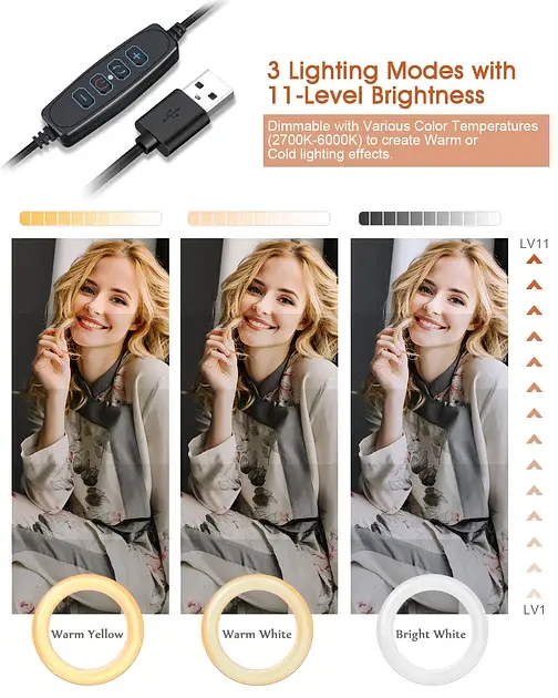 Кольцевая лампа со штативом Elegiant EGL-06 10" Черно-белая Factory Recertified g5 - фото 3