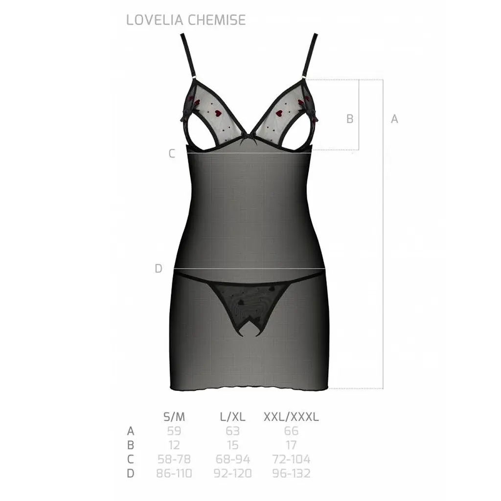 Сорочка з вирізами на грудях, стрінги Passion LOVELIA CHEMISE S/M, black - фото 7