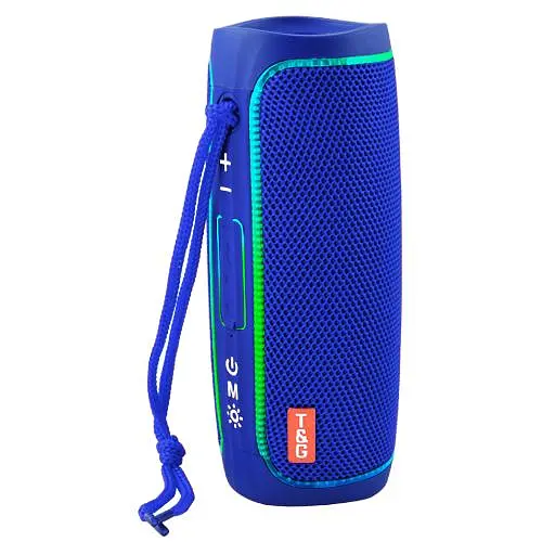 Портативна акумуляторна колонка 10W Bluetooth BT/USB/TF/FM з ремінцем та світломузикою 16см TG 288 синя - фото 4