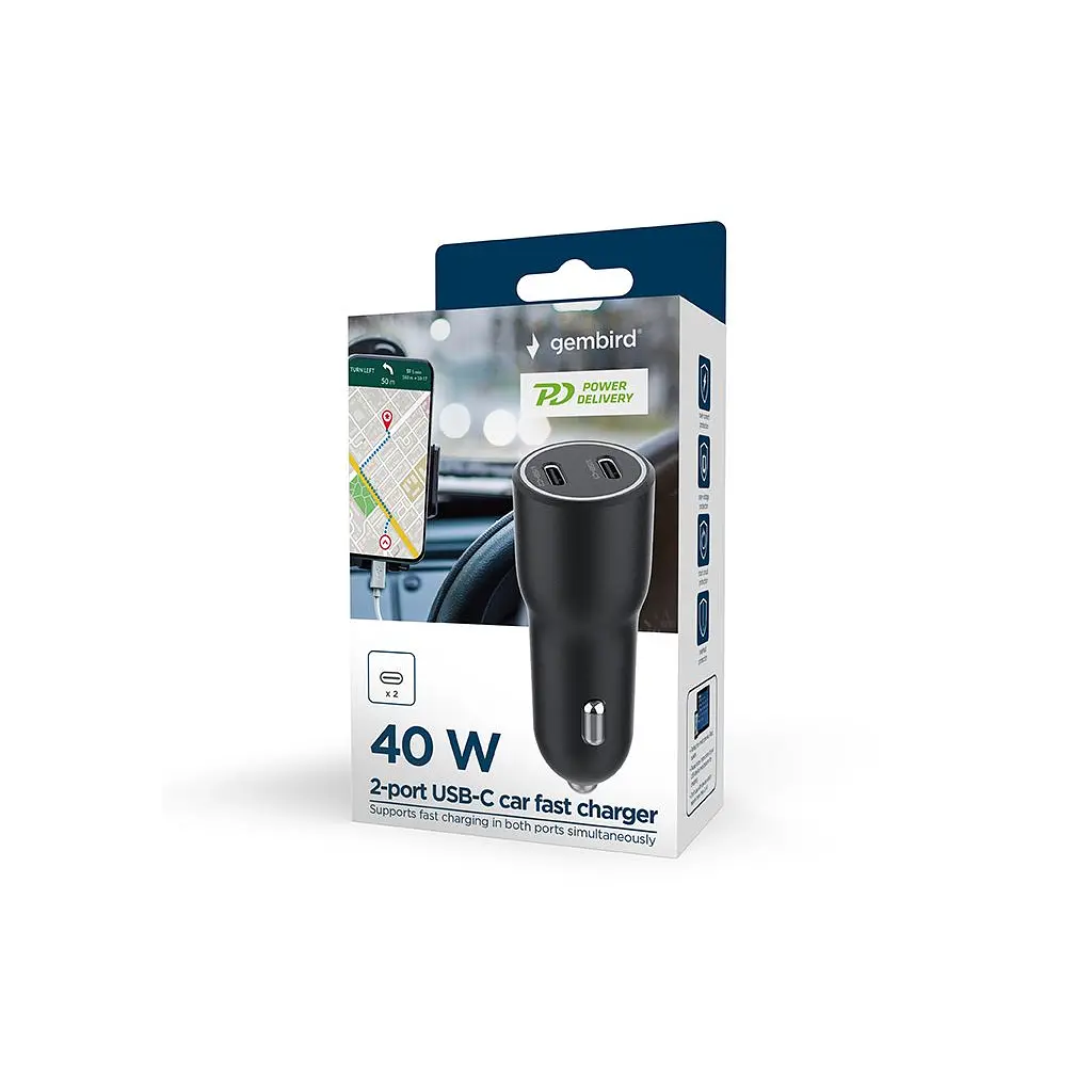 Зарядний пристрій Gembird 2xUSB-C (PD 20W) black (TA-UC-C2PD40-CAR-01) - фото 7